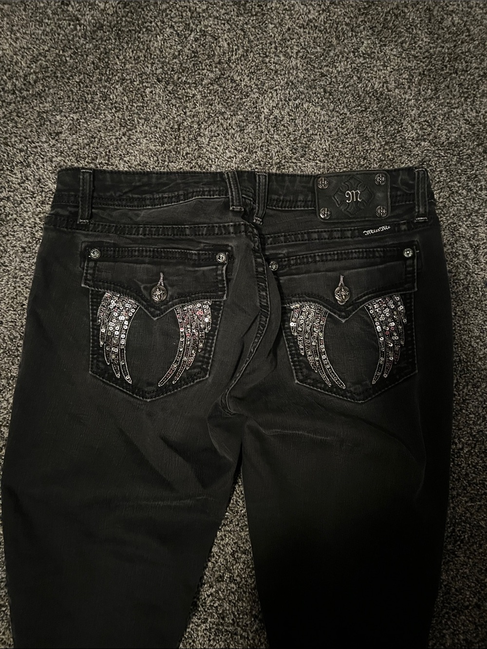 Miss Me Black Skinny Jeans with Rhinestone Wing Back Pockets